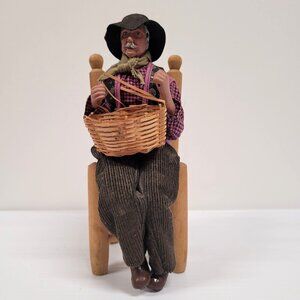 Santos Clay Man Figurine Basket Weaving Sitting Chair Made in France Repairs